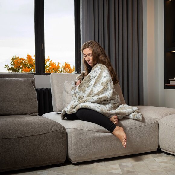 Luxe Home Decor Classic Faux Fur Throw | 1-Piece | Snow leopard | 50"x60" - Picture 2 of 8